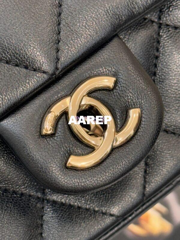 Replica Chanel 25P Braided and Pearls Handled Mini Flap Bag in Lambskin AS5367 Black 10