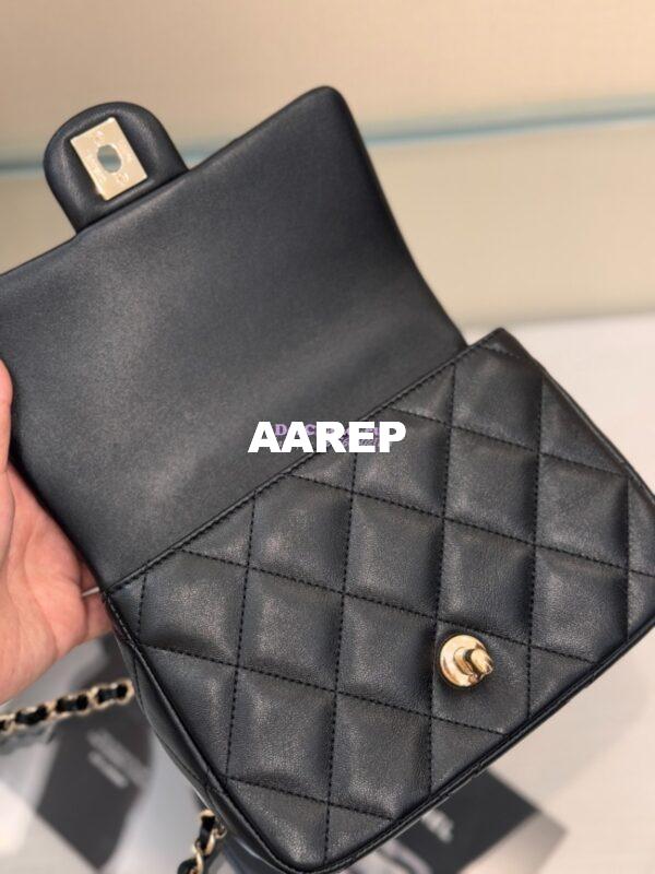 Replica Chanel 25P Braided and Pearls Handled Mini Flap Bag in Lambskin AS5367 Black 11