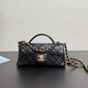 Replica Chanel 25P Mini Flap Bag With Top Handle AS5354 Black 2