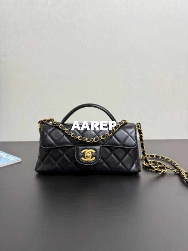 Replica Chanel 25P Mini Flap Bag With Top Handle AS5354 Black 4