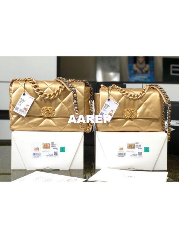 Replica Chanel 19 Flap Bag AS1160 AS1161 Metallic Lambskin Gold