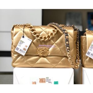 Replica Chanel 19 Flap Bag AS1160 AS1161 Metallic Lambskin Gold 2
