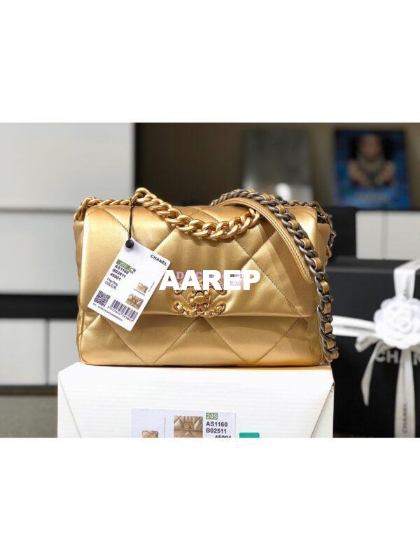 Replica Chanel 19 Flap Bag AS1160 AS1161 Metallic Lambskin Gold 3