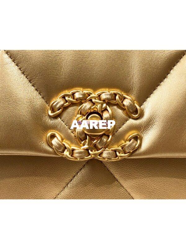 Replica Chanel 19 Flap Bag AS1160 AS1161 Metallic Lambskin Gold 4