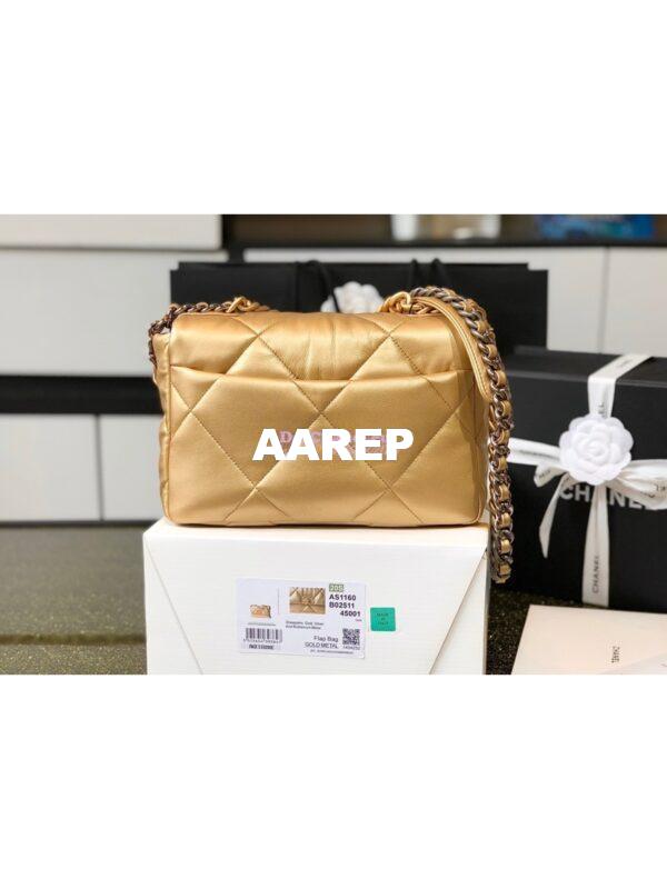 Replica Chanel 19 Flap Bag AS1160 AS1161 Metallic Lambskin Gold 5