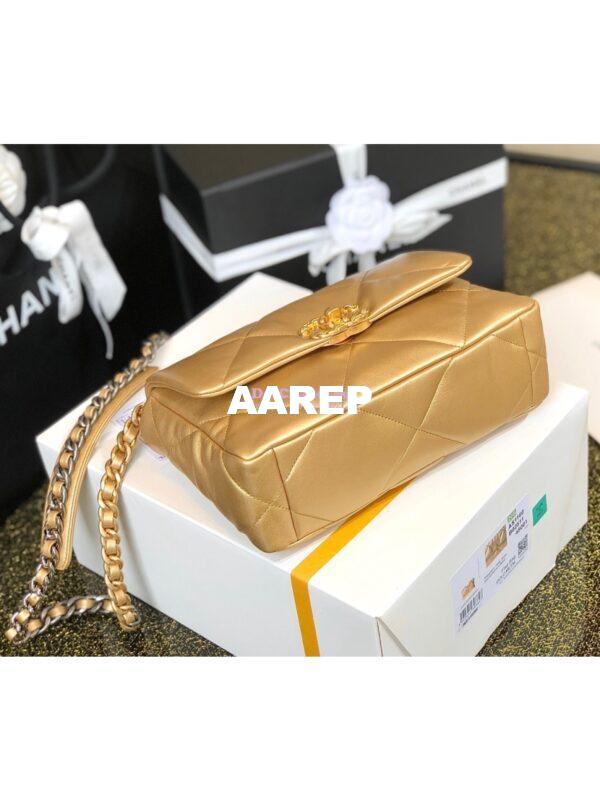Replica Chanel 19 Flap Bag AS1160 AS1161 Metallic Lambskin Gold 6