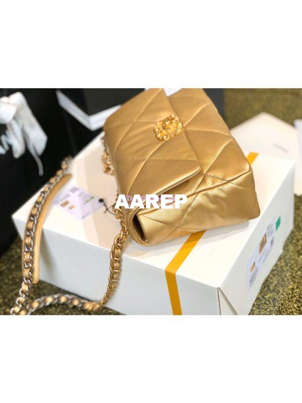 Replica Chanel 19 Flap Bag AS1160 AS1161 Metallic Lambskin Gold 7