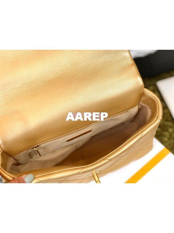Replica Chanel 19 Flap Bag AS1160 AS1161 Metallic Lambskin Gold 9