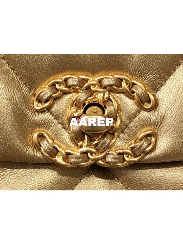 Replica Chanel 19 Flap Bag AS1160 AS1161 Metallic Lambskin Gold 12