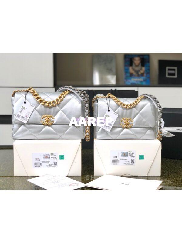 Replica Chanel 19 Flap Bag AS1160 AS1161 Metallic Lambskin Silver 3