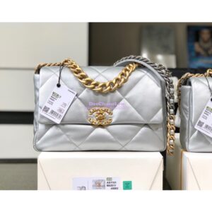 Replica Chanel 19 Flap Bag AS1160 AS1161 Metallic Lambskin Silver 2