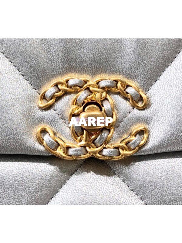 Replica Chanel 19 Flap Bag AS1160 AS1161 Metallic Lambskin Silver 6