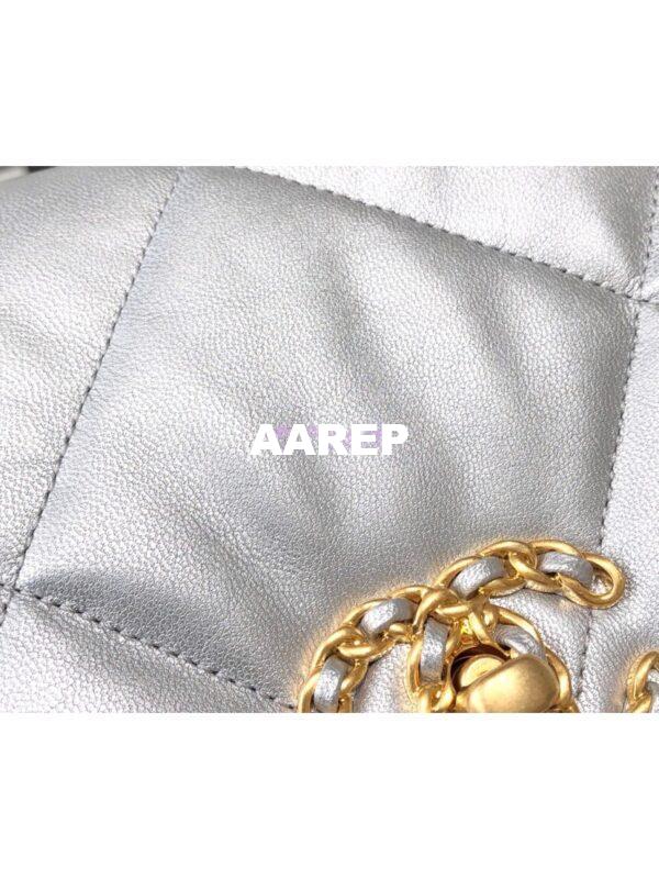 Replica Chanel 19 Flap Bag AS1160 AS1161 Metallic Lambskin Silver 7