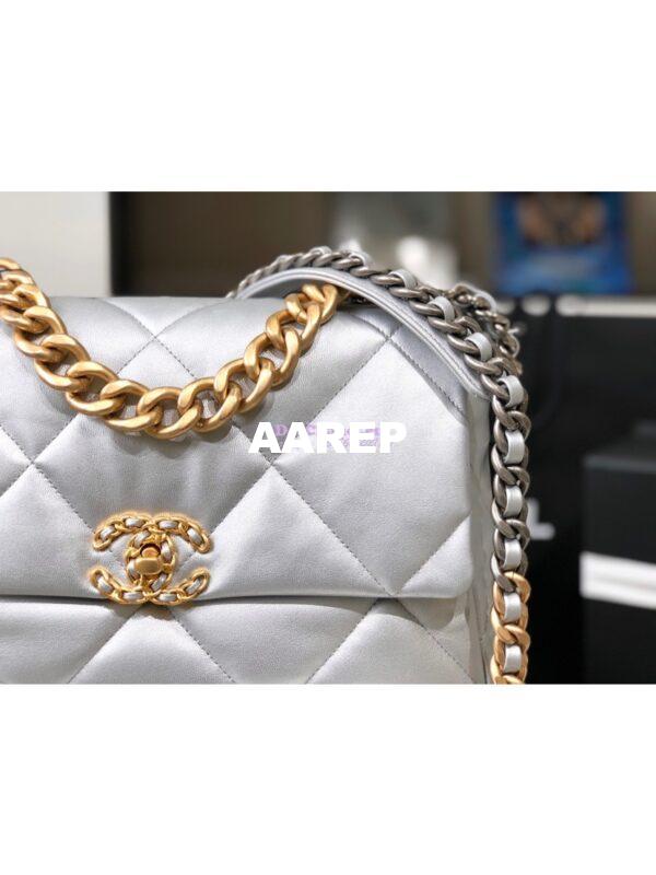 Replica Chanel 19 Flap Bag AS1160 AS1161 Metallic Lambskin Silver 8