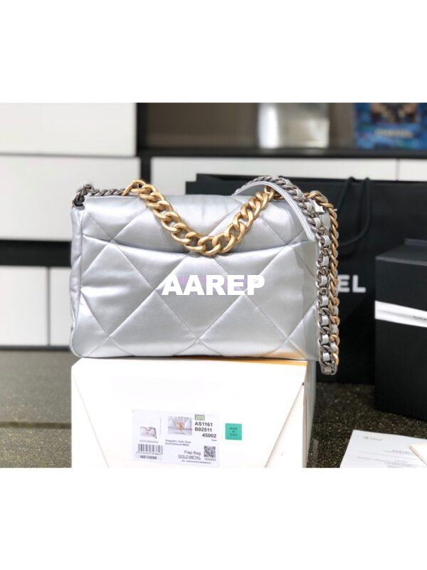 Replica Chanel 19 Flap Bag AS1160 AS1161 Metallic Lambskin Silver 9