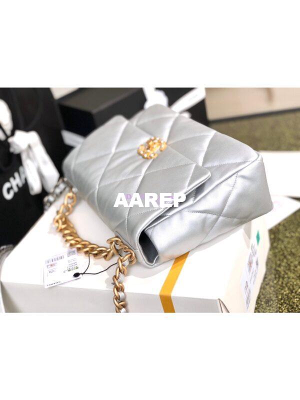 Replica Chanel 19 Flap Bag AS1160 AS1161 Metallic Lambskin Silver 11