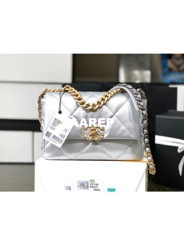 Replica Chanel 19 Flap Bag AS1160 AS1161 Metallic Lambskin Silver 15