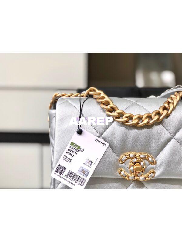 Replica Chanel 19 Flap Bag AS1160 AS1161 Metallic Lambskin Silver 16