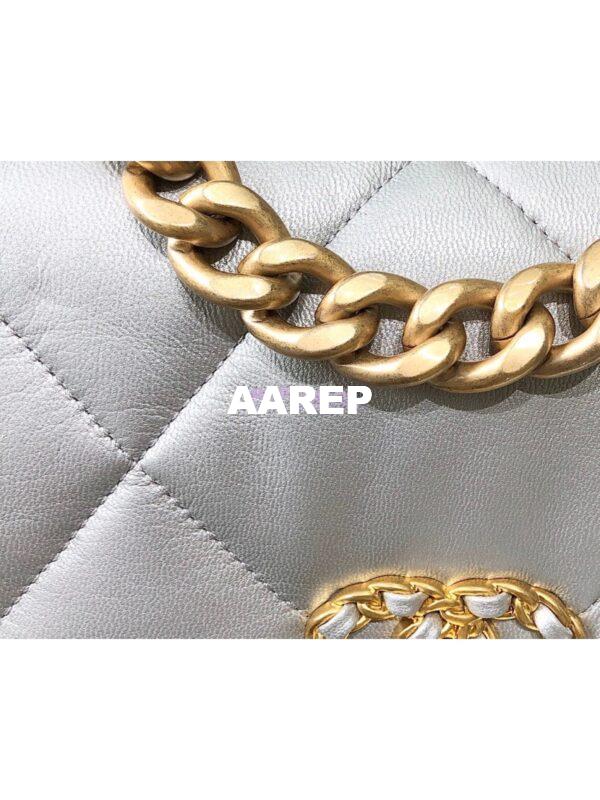 Replica Chanel 19 Flap Bag AS1160 AS1161 Metallic Lambskin Silver 17