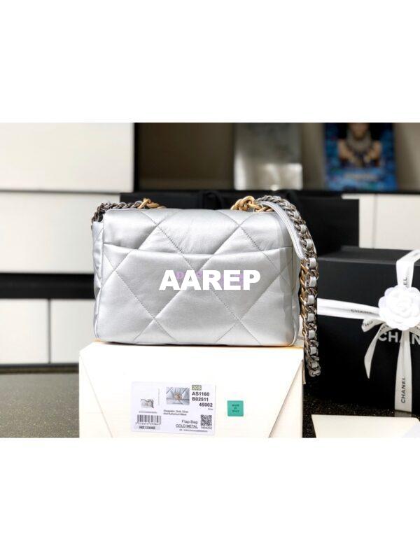 Replica Chanel 19 Flap Bag AS1160 AS1161 Metallic Lambskin Silver 18