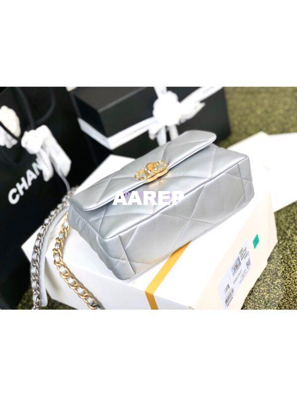 Replica Chanel 19 Flap Bag AS1160 AS1161 Metallic Lambskin Silver 19