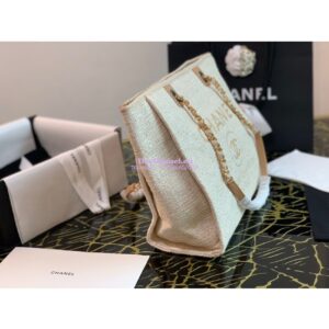 Replica Chanel Toile Deauville Calfskin Shopping Bag A66943 Gold 2