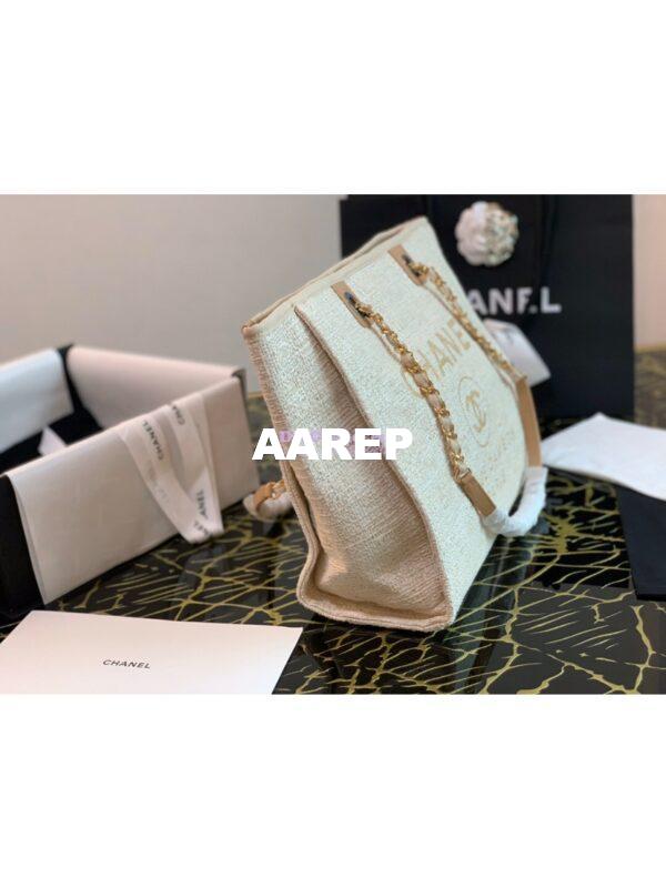 Replica Chanel Toile Deauville Calfskin Shopping Bag A66943 Gold 2