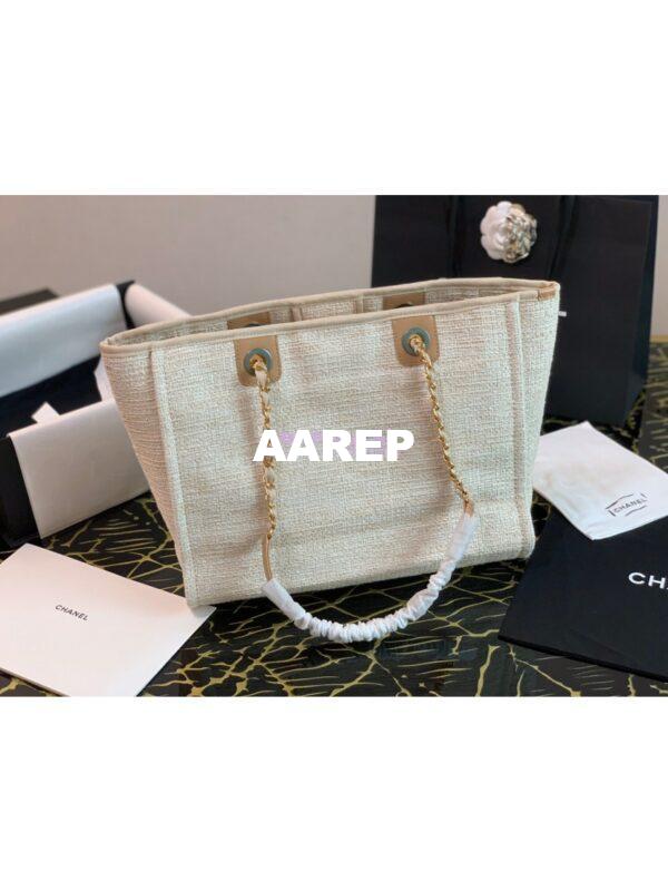 Replica Chanel Toile Deauville Calfskin Shopping Bag A66943 Gold 3