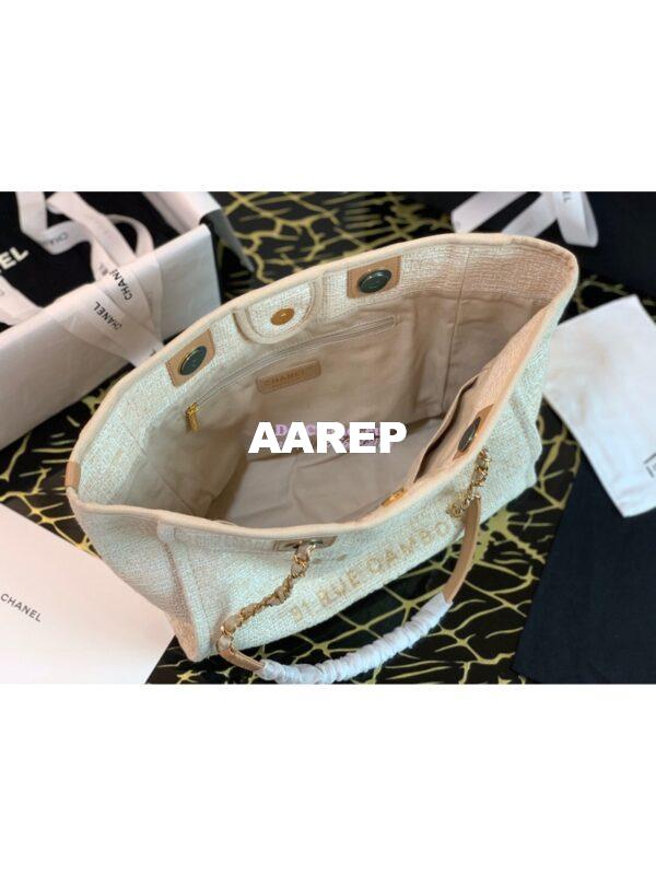 Replica Chanel Toile Deauville Calfskin Shopping Bag A66943 Gold 4