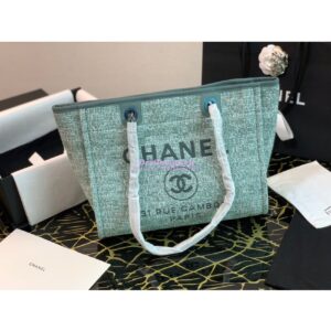 Replica Chanel Toile Deauville Calfskin Shopping Bag A66943 Green Jacquard