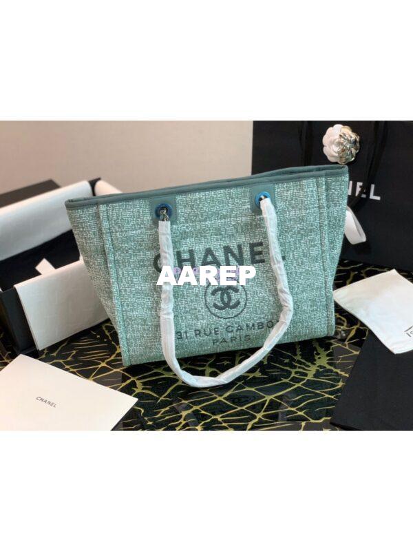 Replica Chanel Toile Deauville Calfskin Shopping Bag A66943 Green Jacquard
