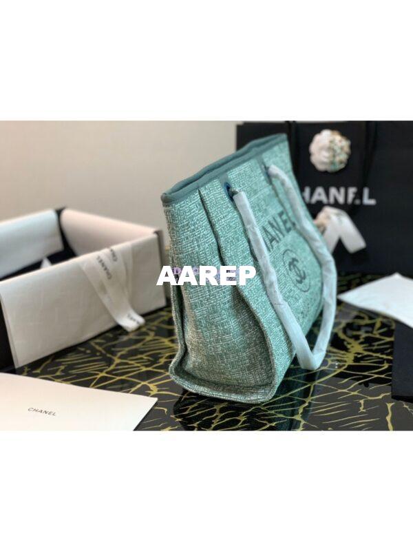 Replica Chanel Toile Deauville Calfskin Shopping Bag A66943 Green Jacquard 2