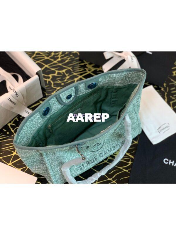 Replica Chanel Toile Deauville Calfskin Shopping Bag A66943 Green Jacquard 3