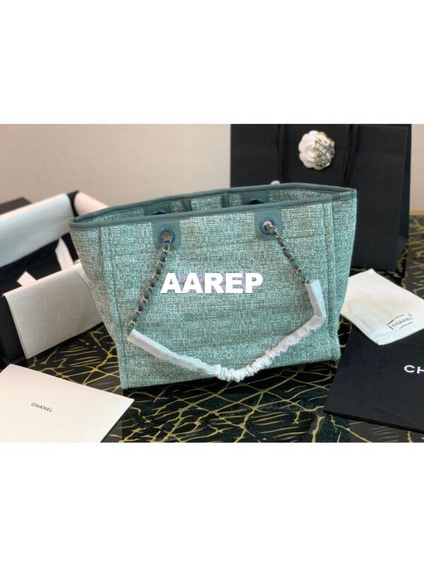 Replica Chanel Toile Deauville Calfskin Shopping Bag A66943 Green Jacquard 5