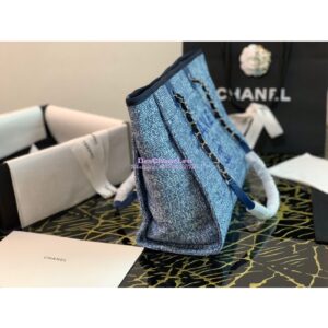 Replica Chanel Toile Deauville Calfskin Shopping Bag A66943 Blue Jacquard 2