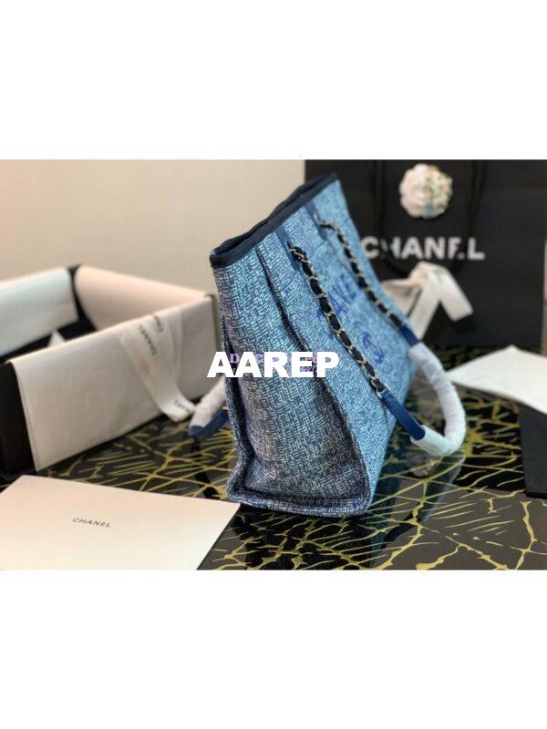 Replica Chanel Toile Deauville Calfskin Shopping Bag A66943 Blue Jacquard 2