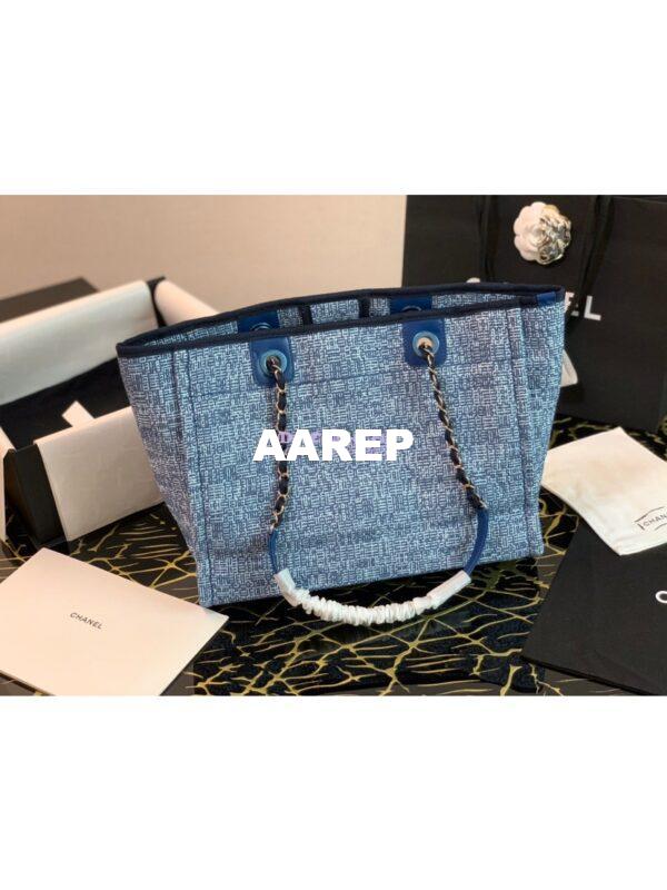 Replica Chanel Toile Deauville Calfskin Shopping Bag A66943 Blue Jacquard 4