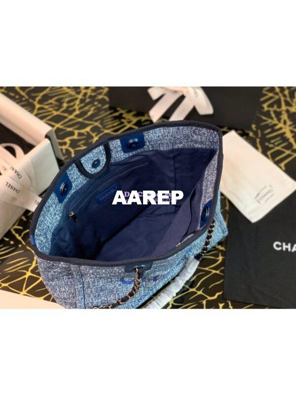 Replica Chanel Toile Deauville Calfskin Shopping Bag A66943 Blue Jacquard 6