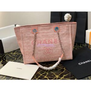 Replica Chanel Toile Deauville Calfskin Shopping Bag A66943 Pink Jacquard