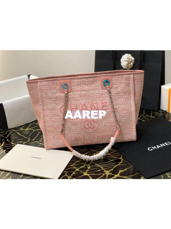 Replica Chanel Toile Deauville Calfskin Shopping Bag A66943 Pink Jacquard 3