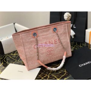 Replica Chanel Toile Deauville Calfskin Shopping Bag A66943 Pink Jacquard 2