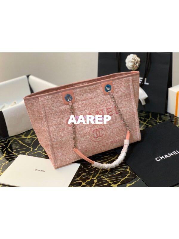 Replica Chanel Toile Deauville Calfskin Shopping Bag A66943 Pink Jacquard 4