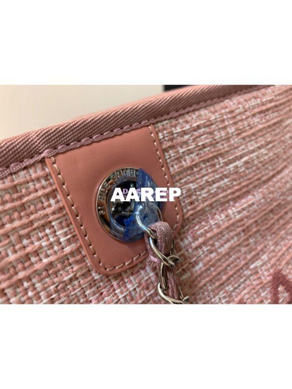Replica Chanel Toile Deauville Calfskin Shopping Bag A66943 Pink Jacquard 6