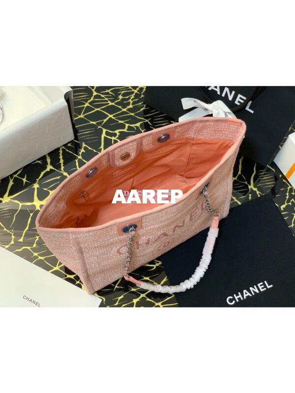 Replica Chanel Toile Deauville Calfskin Shopping Bag A66943 Pink Jacquard 8