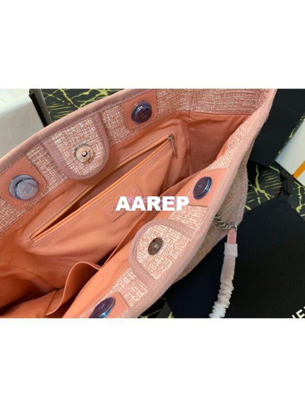 Replica Chanel Toile Deauville Calfskin Shopping Bag A66943 Pink Jacquard 9