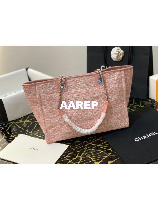 Replica Chanel Toile Deauville Calfskin Shopping Bag A66943 Pink Jacquard 10