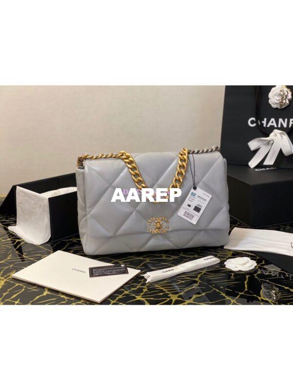 Replica Chanel 19 Maxi Flap Bag AS1162 Lambskin Grey 3