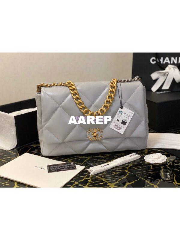 Replica Chanel 19 Maxi Flap Bag AS1162 Lambskin Grey 4