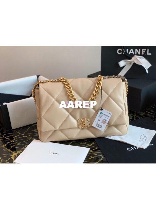 Replica Chanel 19 Maxi Flap Bag AS1162 Lambskin Beige 3