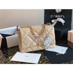 Replica Chanel 19 Maxi Flap Bag AS1162 Lambskin Beige 2